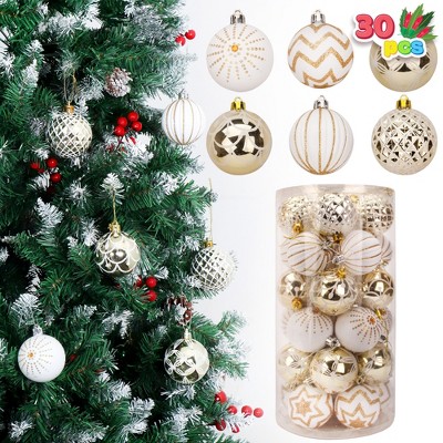 Joyfy Christmas Ornaments, Christmas Tree Decorations Indoor, 30 Pcs Gold & White Christmas Assorted Ornament Set, Hanging Balls, Tree & Wreath Decor