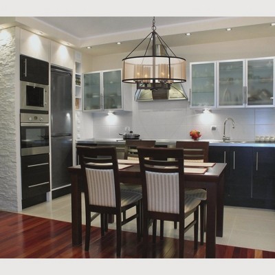Oil Rubbed Bronze Drum Chandelier with Mercury Glass and Beige Fabric Shade