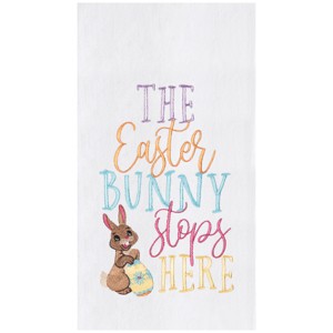 C&F Home "The Easter Bunny Stops Here" Spring Rabbit Embroidered Cotton Flour Sack Kitchen Dishtowel - 1 of 4