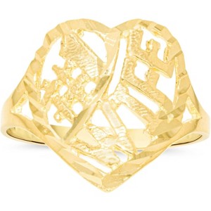 10k Yellow Gold 16mm #1 Wife Heart Openwork Filigree Ring - 1 of 4
