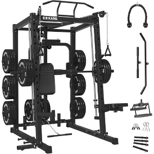 ER KANG Smith Machine Power Cage, 2000LBS Power Rack with Cable System, Multi-Function Weight Cage with J-Hooks, Spotter Arms, Home Gym - 1 of 4