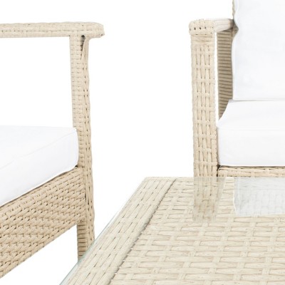 Beige Wicker 4-Piece Outdoor Living Set with Cushions