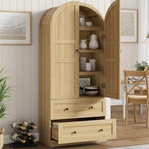 72" Arched Kitchen Pantry, Wood Arch Kitchen Storage Cabinets with Doors, Drawers, Shelves, Farmhouse Freestanding Versatile Large Cupboard Cabinet - 1 of 4