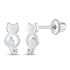 Girls' CZ Kitty Friend Hoop Sterling Silver Earrings - In Season Jewelry - 1 of 4