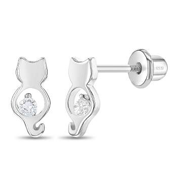 Girls' CZ Kitty Friend Hoop Sterling Silver Earrings - In Season Jewelry