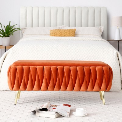 NicBex Ottoman with Storage Bench Storage Organizer Ottoman Oval Velvet Upholstered Storage Bench for Entryway Bathroom Bedroom