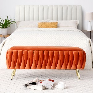 NicBex Bedroom Bench with Gold Legs Upholstered End of Bed Bench Velvet Oval Storage Ottoman Bench Toy Box for Living Room, Entryway - 1 of 4