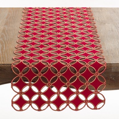 Saro Lifestyle Buche de Noel Collection Holiday Cutwork Design Table Runner, 16"x68", Red