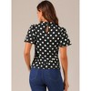 INSPIRE CHIC Women's Polka Dots Stand Collar Pleat Keyhole Back Short Flare Sleeve Tops - 4 of 4