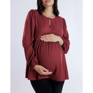 Women's Long Sleeve Empire Waist Keyhole Woven Blouse | Motherhood Maternity - 1 of 4