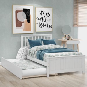 CAVINAS Twin Size Simple Wood Platform Bed Frame with Storage Drawers/Trundle,No Box Spring Needed - 1 of 4