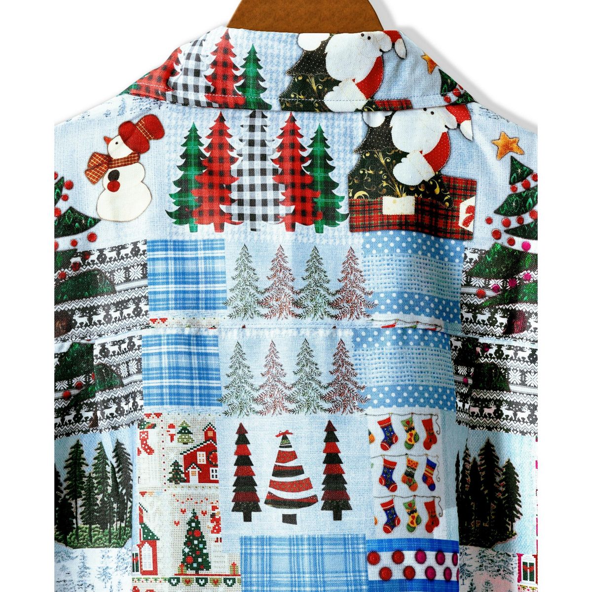 HAPPY BAY Men's Holiday Beach Short Sleeve Vacation Hawaii Santa Claus Party Holiday Shirt Hawaiian Christmas Tree Shirts for Men XXL Blue - thumbnail 5
