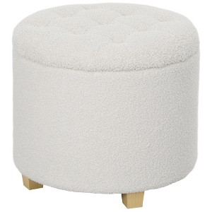 Aghana Digitals White Teddy Fleece Storage Ottoman: 10.7 Gal Hidden Compartment, Button Tufted - 1 of 4