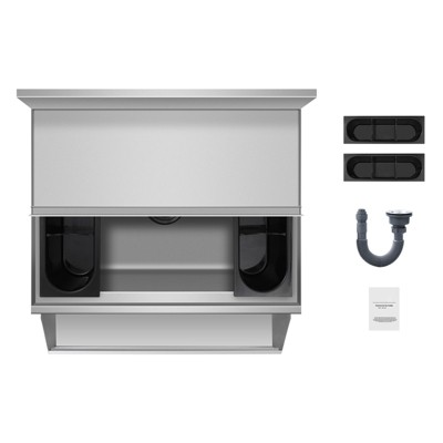 VEVOR Commercial Ice Bin, 61.6 L Underbar Ice Bin, 24 x 24.2 x 37 in Stainless Steel Ice Chest with Sliding Lid, Bottle Holders, Silver