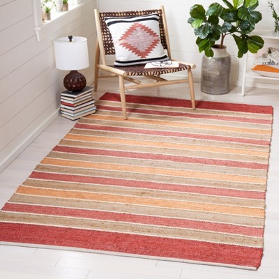 Handwoven Red and Beige Striped Wool 4' x 6' Area Rug