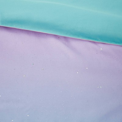Full/Queen Aqua and Pastel Purple Ombre Glitter Duvet Cover Set
