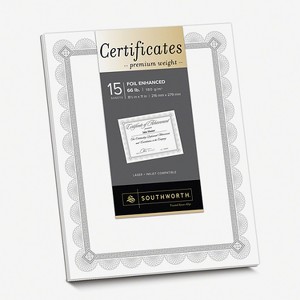 Southworth Premium Certificates White Spiro Silver Foil Border 66 lb  8 5 x 11 15/Pack CTP2W - 1 of 4