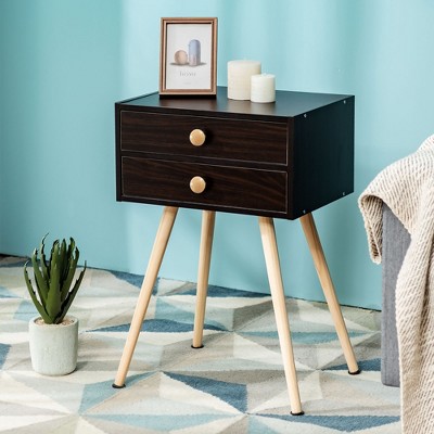 Espresso Mid Century Modern 2-Drawer Wood End Table
