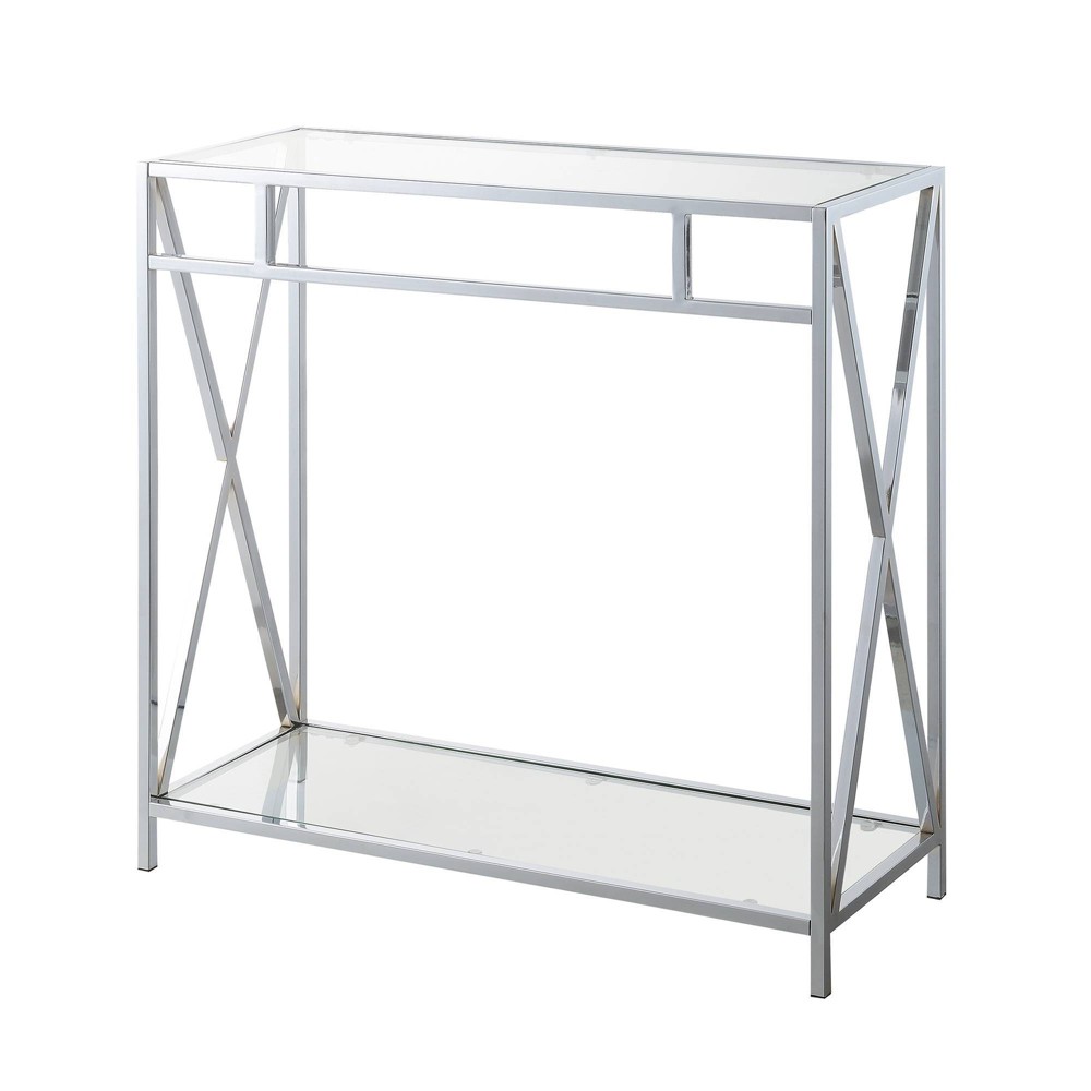 Oxford Chrome Glass Hall Table with Shelf Glass/Chrome - Breighton Home: Entryway Furniture with Geometric Design