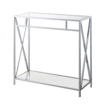 Oxford Chrome Glass Hall Table with Shelf Glass/Chrome - Breighton Home