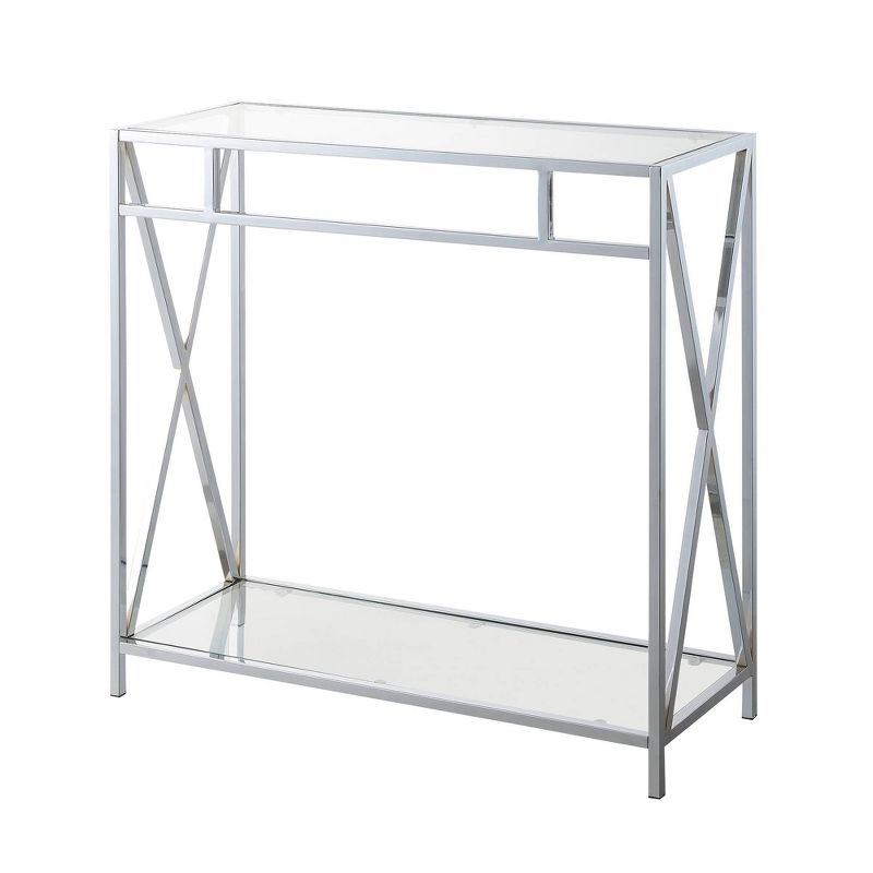 Oxford Chrome Glass Hall Table with Shelf Glass/Chrome - Breighton Home, 1 of 4
