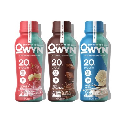 Owyn Only What You Need Protein Shake, 3 Flavor Variety Strawberry Banana - 12 Fl Oz (Pack Of 12)