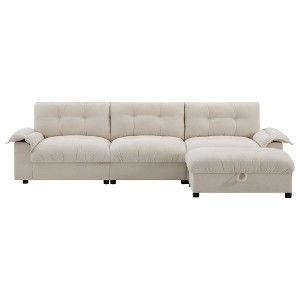 TIRAMISUBEST 104" L-Shaped Sectional Sofa - Multifunctional Armrest w/Charging Ports, Cup Holder & Storage Ottoman, Chenille Fabric - 1 of 4