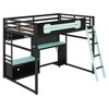 Full Size Loft Bed with Desk & Shelves, Wood Loft Bed Frame with LED Lights, USB Ports & Pegboard - ModernLuxe - 4 of 4