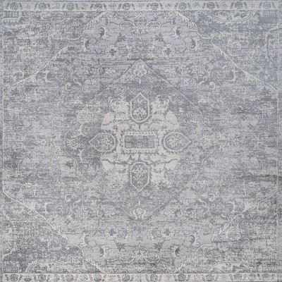 Modern Classic Persian Motif 5' Square Rug in Shades of Gray