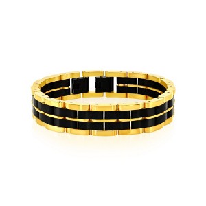 Metallo Stainless Steel, Two-Tone Double Striped Linked Bracelet - Black & Gold - Black - 8.5 Inch - 1 of 3