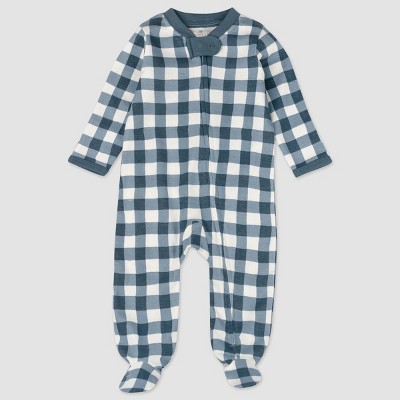 Image of Honest Baby Boys' Organic Cotton Painted Buffalo Sleep N' Play - Navy 0-3M