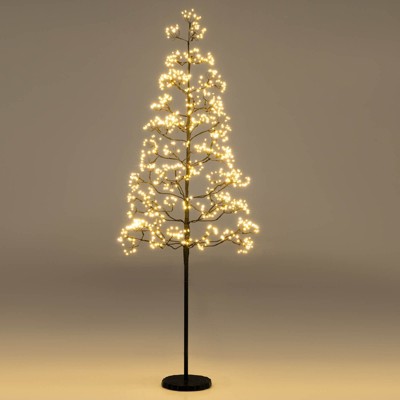 Costway 5/6/7 FT Lighted Alpine Tree with 1500 White LED Lights, Weighted Base for Christmas