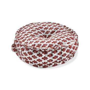 tagltd 18"x18" Paradiso Block Print Cotton Floor Accent Decorative Throw Pillow with Handles Poly Filled Insert Round