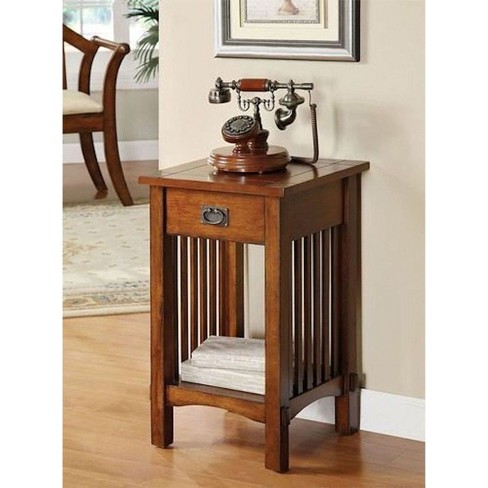 Legacy Decor Mission Style Telephone Stand End Table Oak Brown Finish With Drawer Target