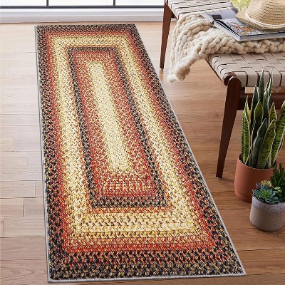 Entryway Rug Small Throw Rug Machine Washable Floor Cover Braided Printed Area Rug Indoor Non Slip Farmhouse Rug Boho Accent Rug