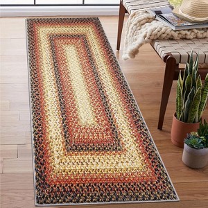 Entryway Rug Small Throw Rug Machine Washable Floor Cover Braided Printed Area Rug Indoor Non Slip Farmhouse Rug Boho Accent Rug - 1 of 4