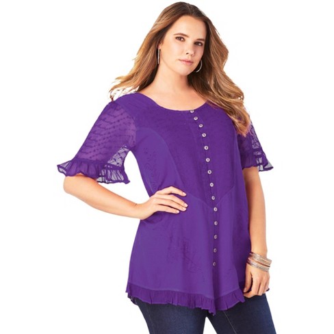 Roaman's Women's Plus Size Acid Wash Tunic, 22 W - Purple Orchid : Target