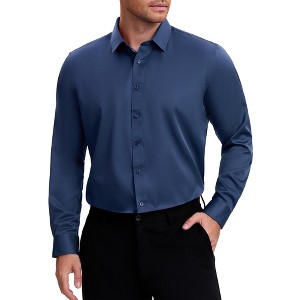 INSPIRE CHIC Men's Point Collar Long Sleeve Button Down Solid Color Formal Dress Shirts - 1 of 4
