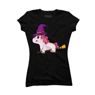 Junior's Design By Humans Witch Unicorn Halloween T Shirt By thebeardstudio T-Shirt
