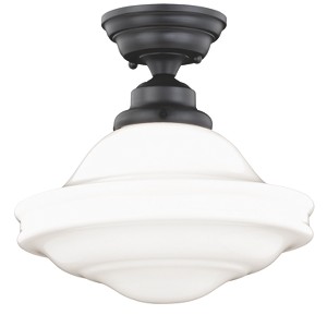 VAXCEL Huntley 12-in W Satin Nickel Farmhouse Schoolhouse Semi Flush Mount Ceiling Light White Glass - 1 of 4