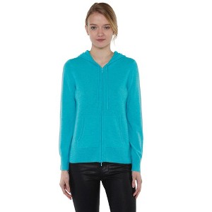 JENNIE LIU Women's 100% Pure Cashmere Long Sleeve Zip Hoodie Cardigan Sweater - 1 of 3