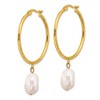 Chisel Stainless Steel Yellow IP-plated White Baroque Freshwater Cultured Pearl Dangle Hoop Earrings - 3 of 4