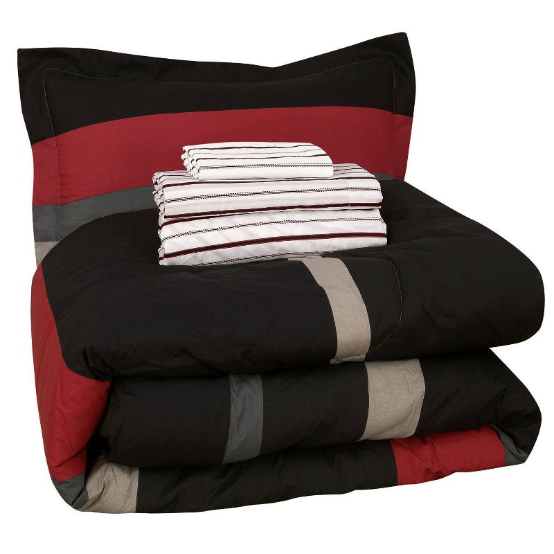 Twin Rugby Striped Super Soft Kids&#39; Bed in a Bag Red - Brooklyn Flat, 4 of 6