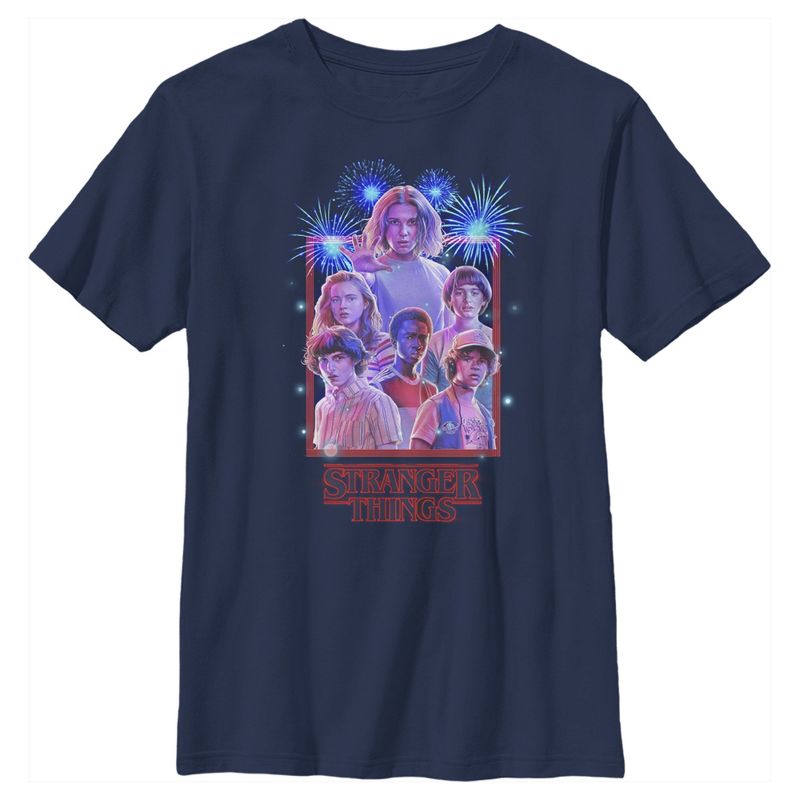 Boy's Stranger Things Fourth of July  Character Frame T-Shirt, 1 of 5