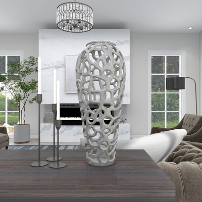 Elegant 19'' Silver Aluminum Bouquet Vase with Hole Design