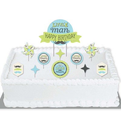 Big Dot of Happiness Dashing Little Man Mustache Party - Birthday Party Cake Decorating Kit - Happy Birthday Cake Topper Set - 11 Pieces