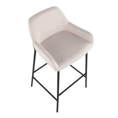 Set of 2 Cream Fabric and Black Metal Industrial Bar Stools