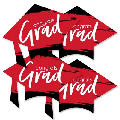 Big Dot of Happiness Red Graduation - Grad Cap Decorations DIY Party Essentials - Set of 20