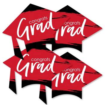 Big Dot of Happiness Red Graduation - Grad Cap Decorations DIY Party Essentials - Set of 20