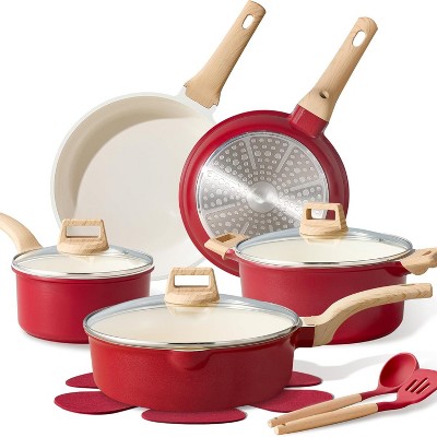 BRINJOY 10-Piece Nonstick Cookware Set - Granite Coated Induction Cooktop Safe Kitchen Set, Red
